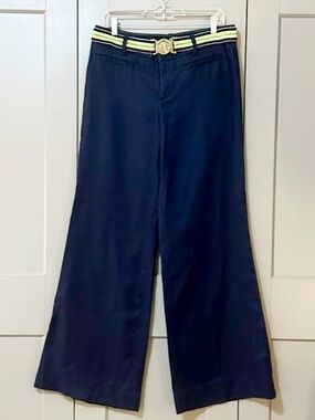 Lilly Pulitzer Wide Leg Linen Blend Belted Pants Mid-weight Blue Women’s Size 10